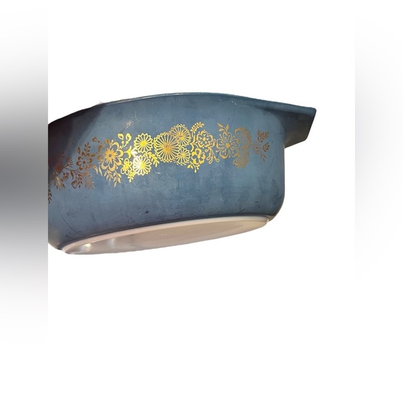 Pyrex Golden Bouquet 1.5 qt Blue and Gold Casserole Dish (1965) - Picture 3 of 11